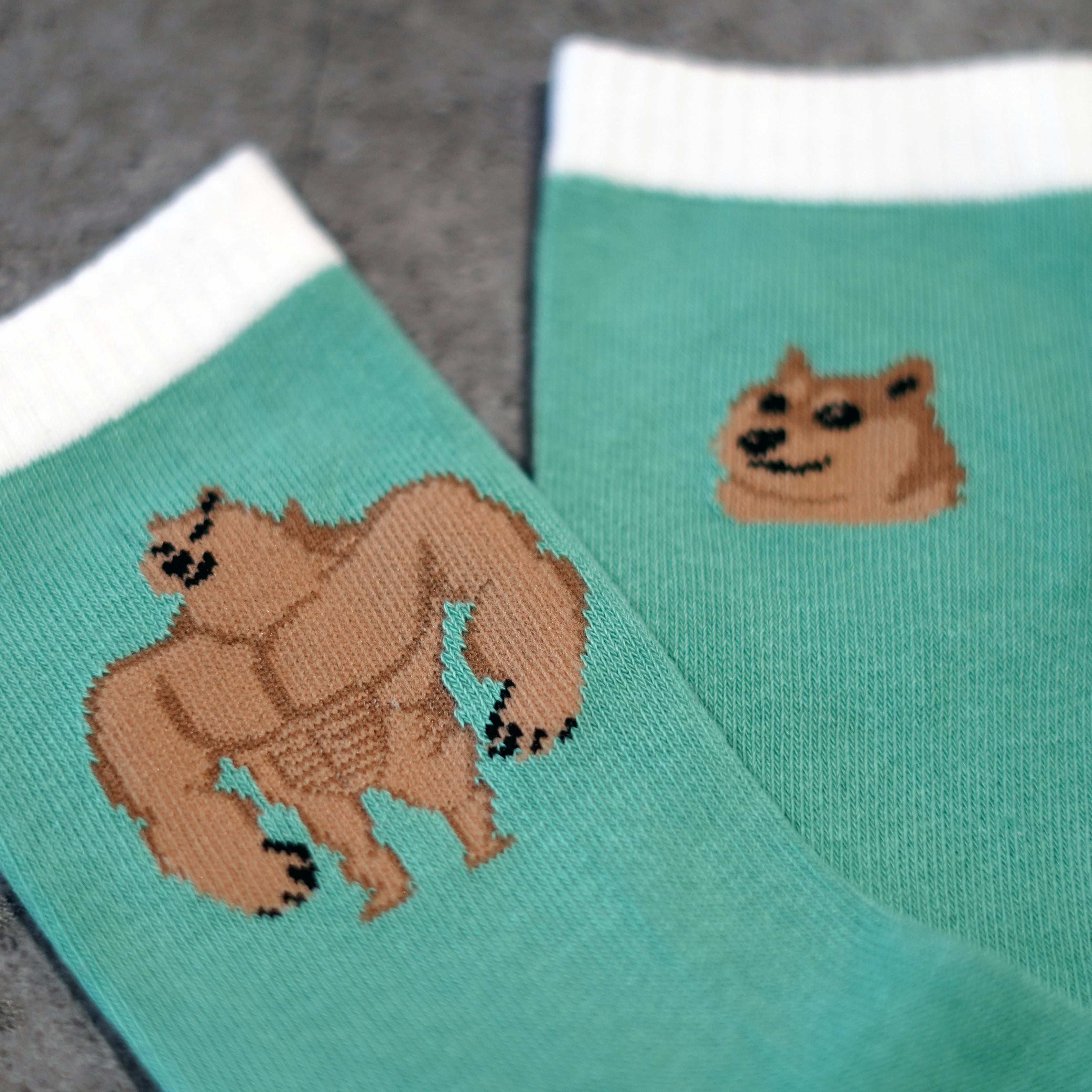 doge and buff doge socks pastel green