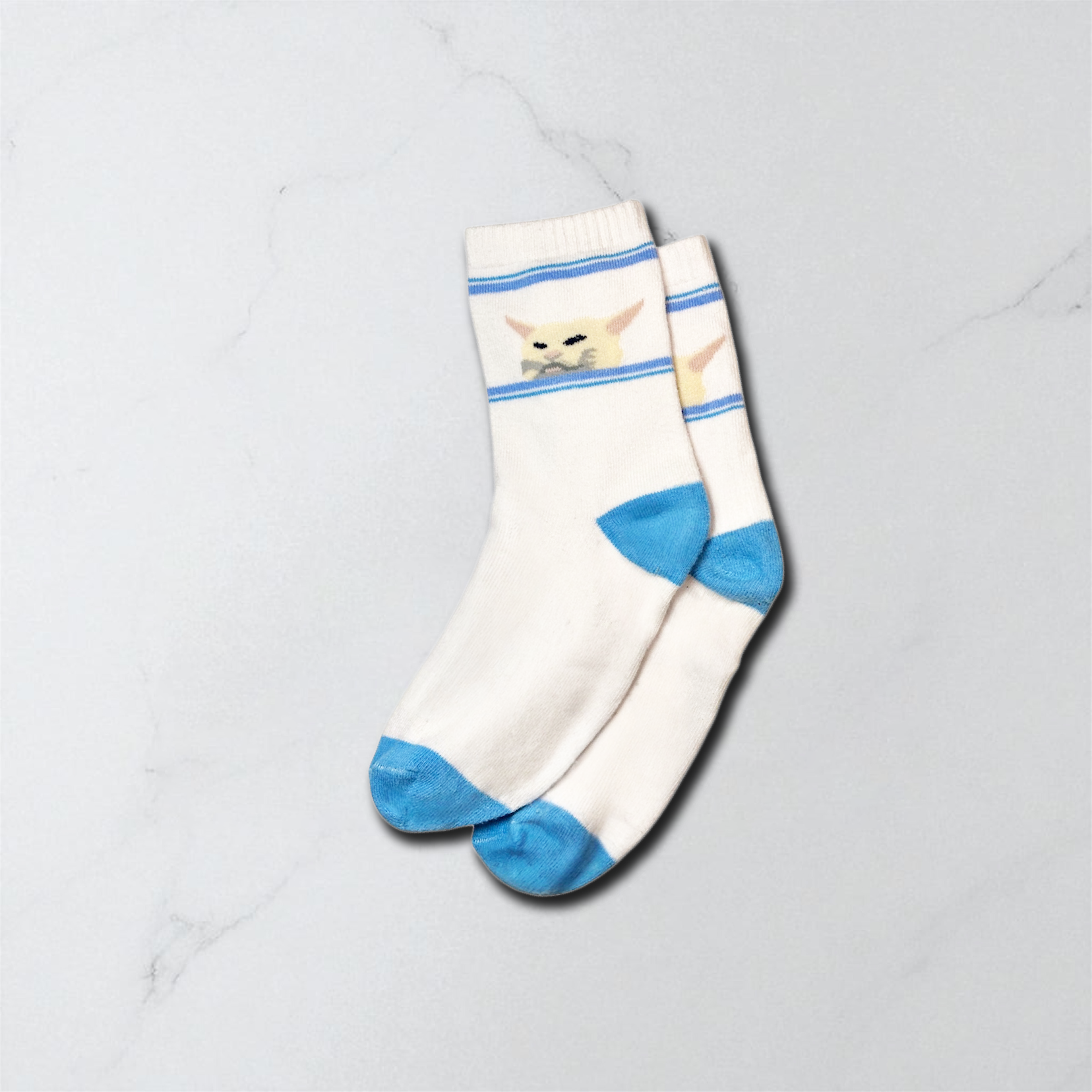 white cat meme socks